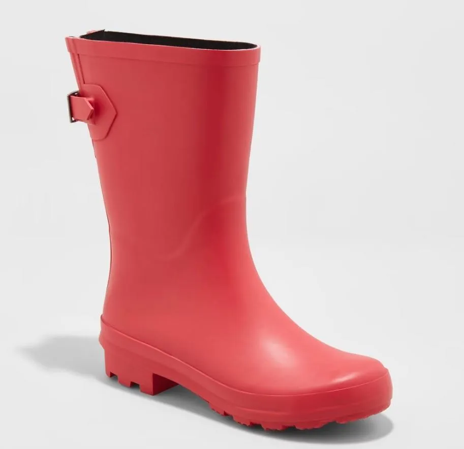 A New Day Women's Vicki Mid Calf Rain Boots Red 9
