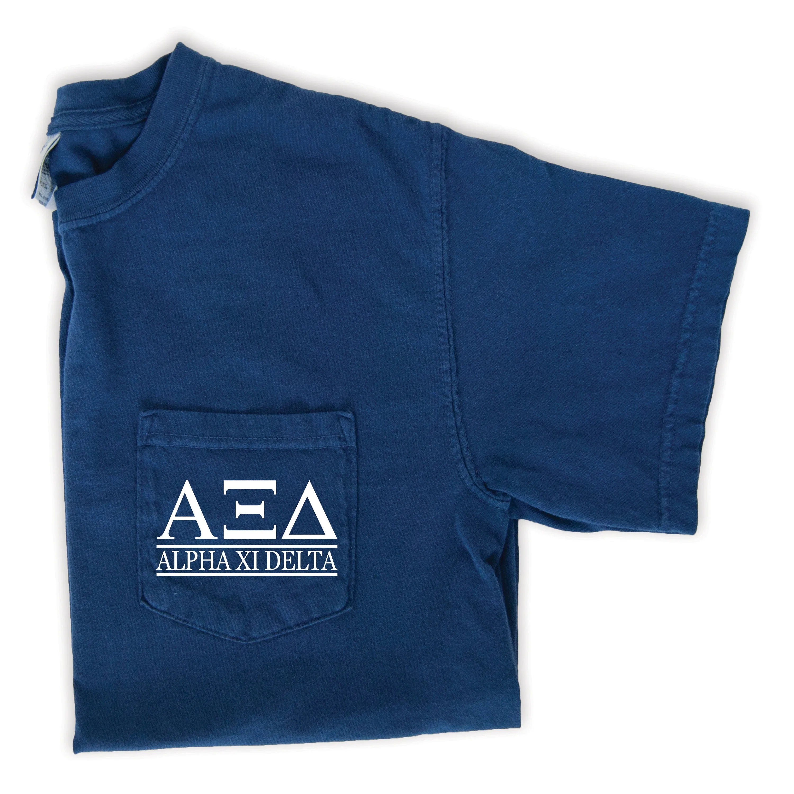 Alpha Xi Delta Block Letters Pocket T-Shirt - Navy