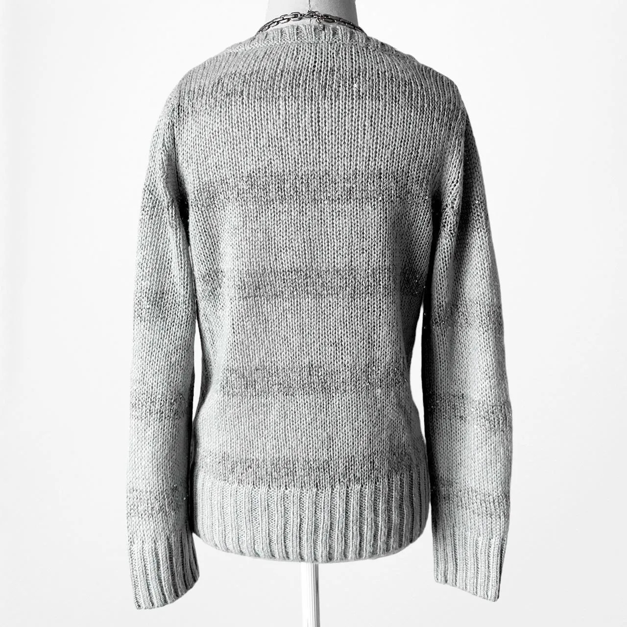 Apt. 9 Gray Metallic Striped Crewneck Knit Pullover Sweater Size M