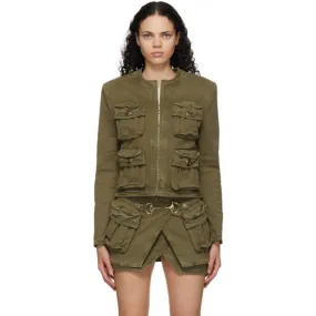 Balmain Khaki Denim Collarless Jacket