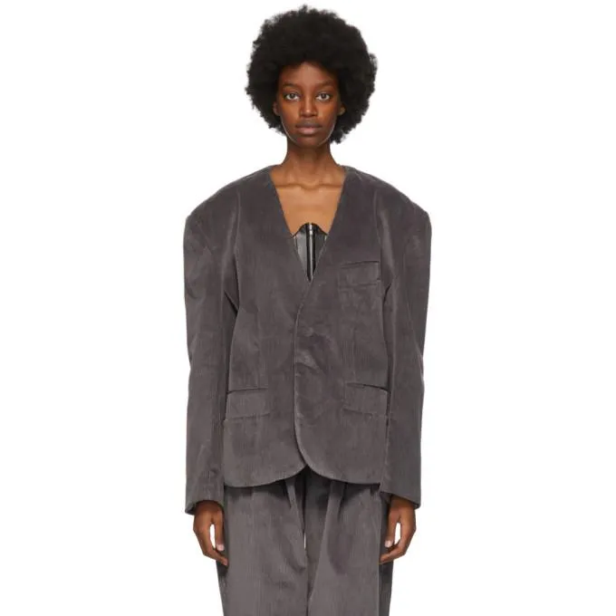 BARRAGAN Grey Corduroy Sin Solapa Blazer