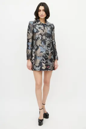 Black & Multi Jacquard Printed Coat
