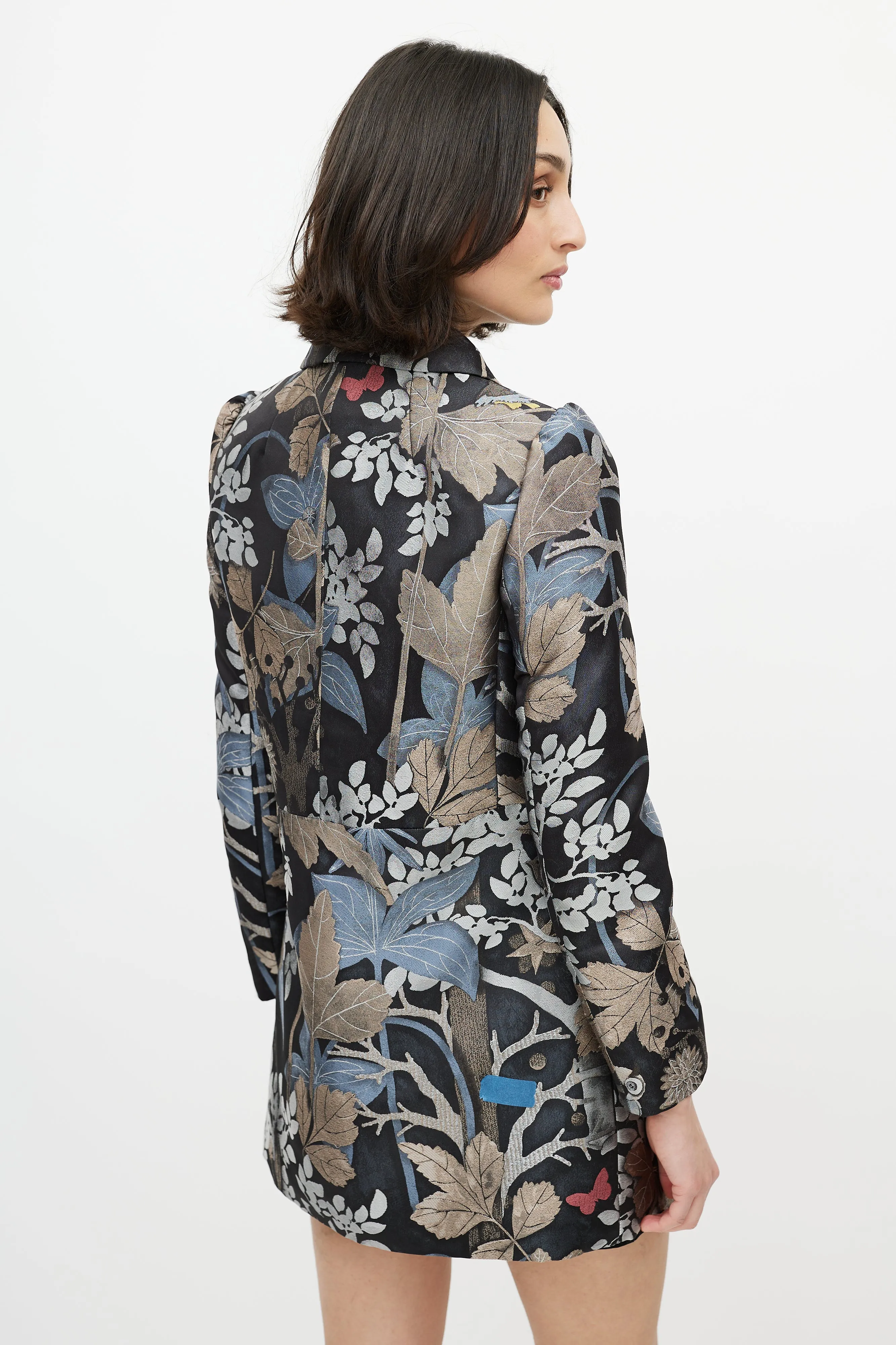 Black & Multi Jacquard Printed Coat