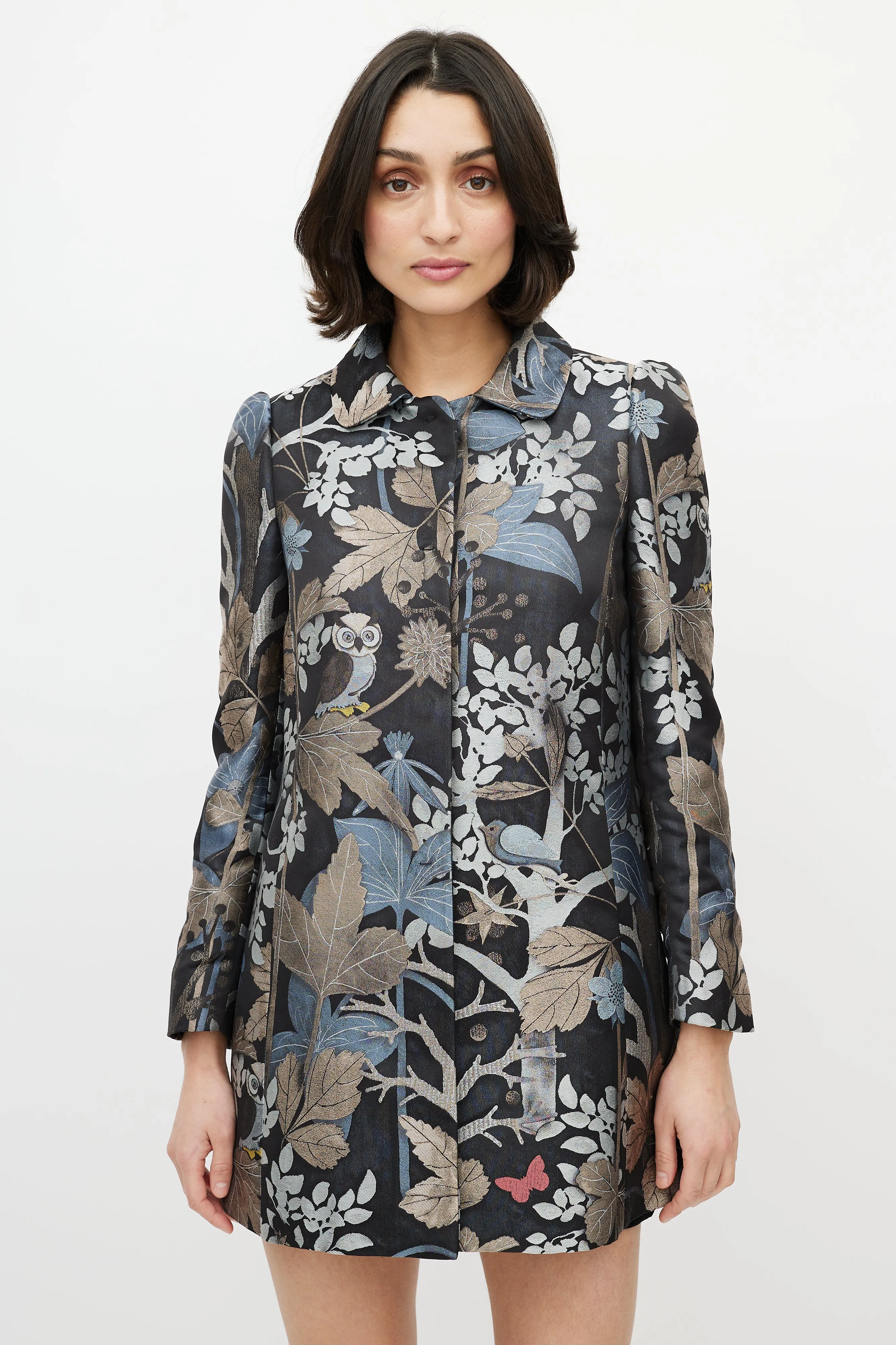 Black & Multi Jacquard Printed Coat
