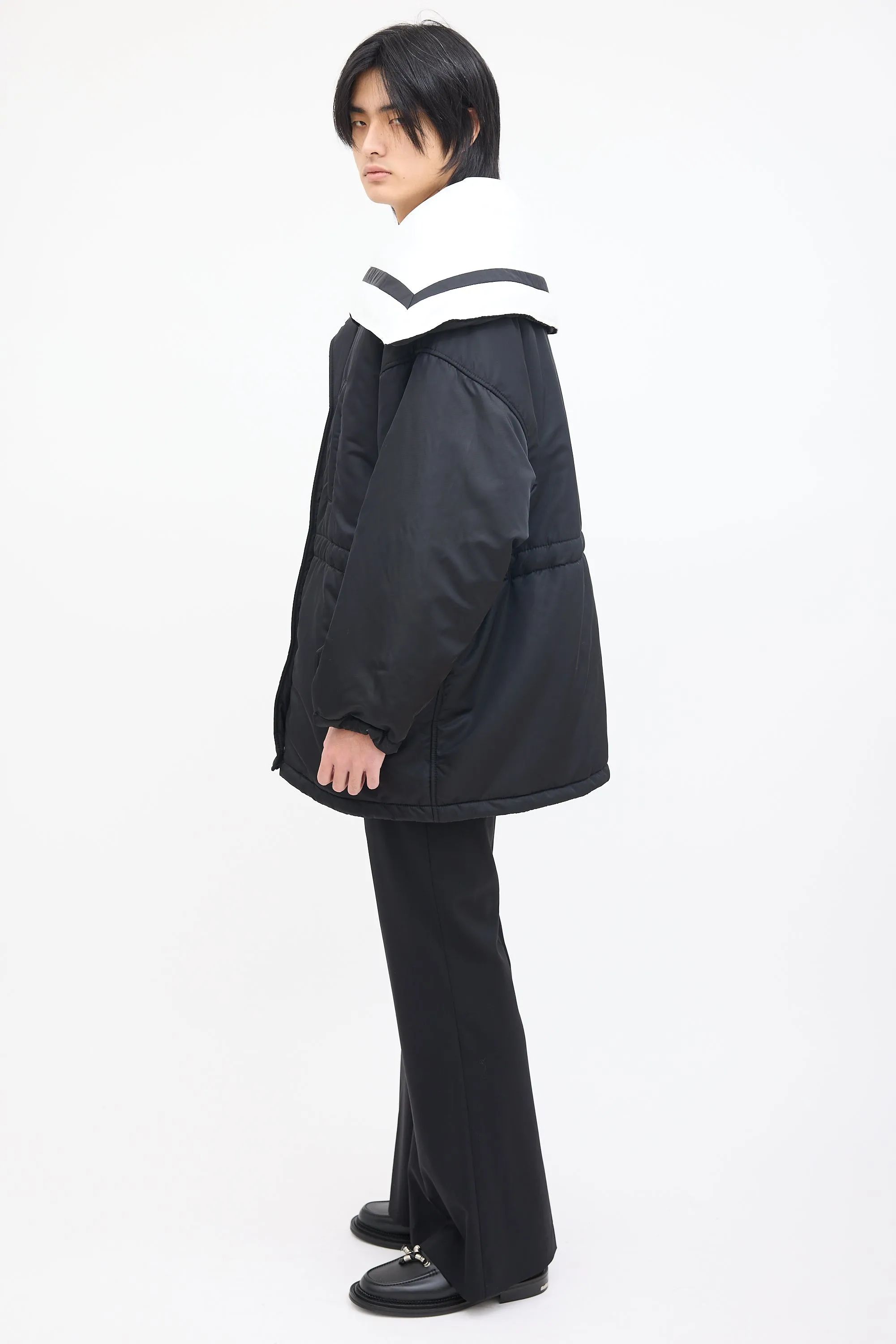 Black & White Sailor Collar Padded Coat