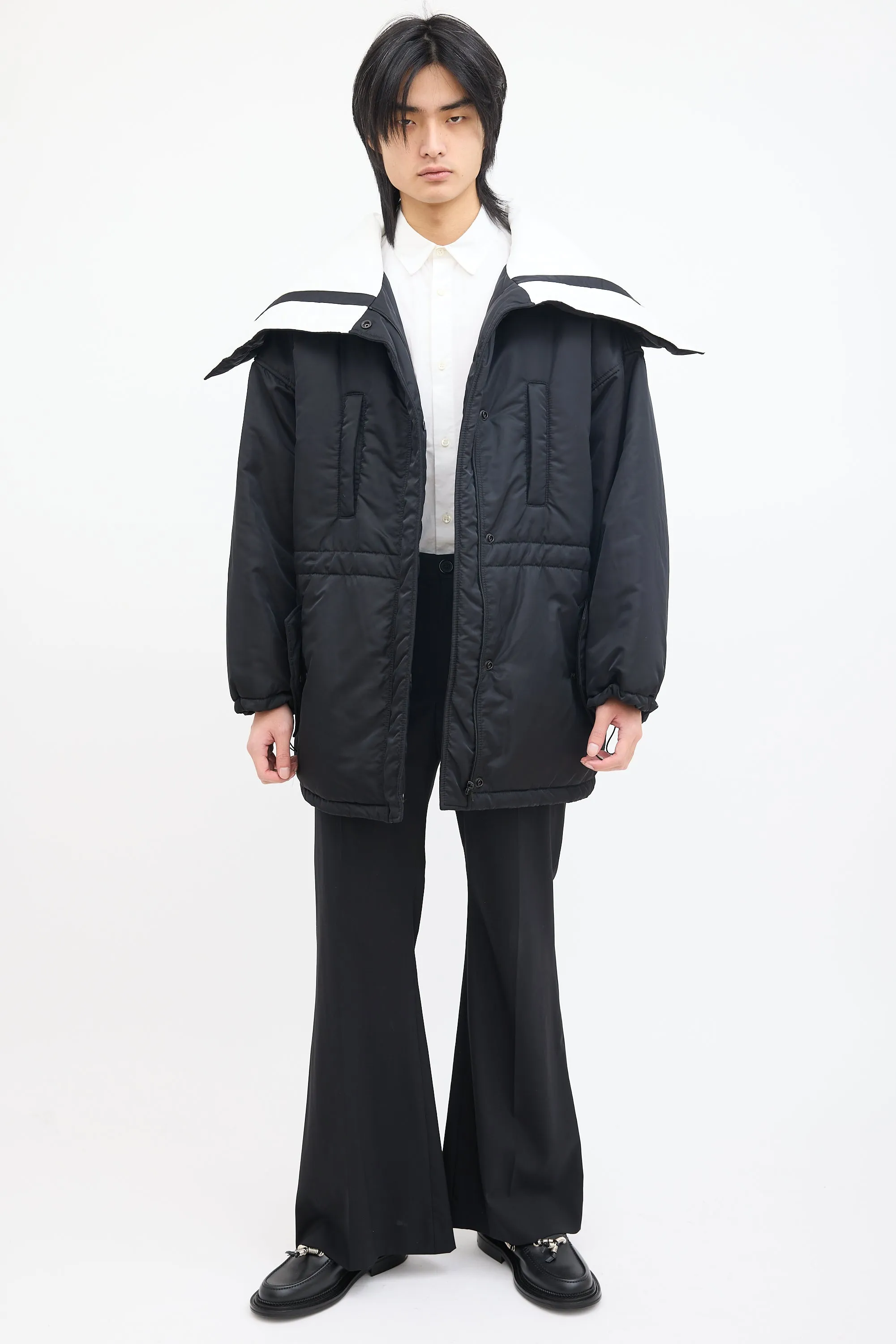 Black & White Sailor Collar Padded Coat