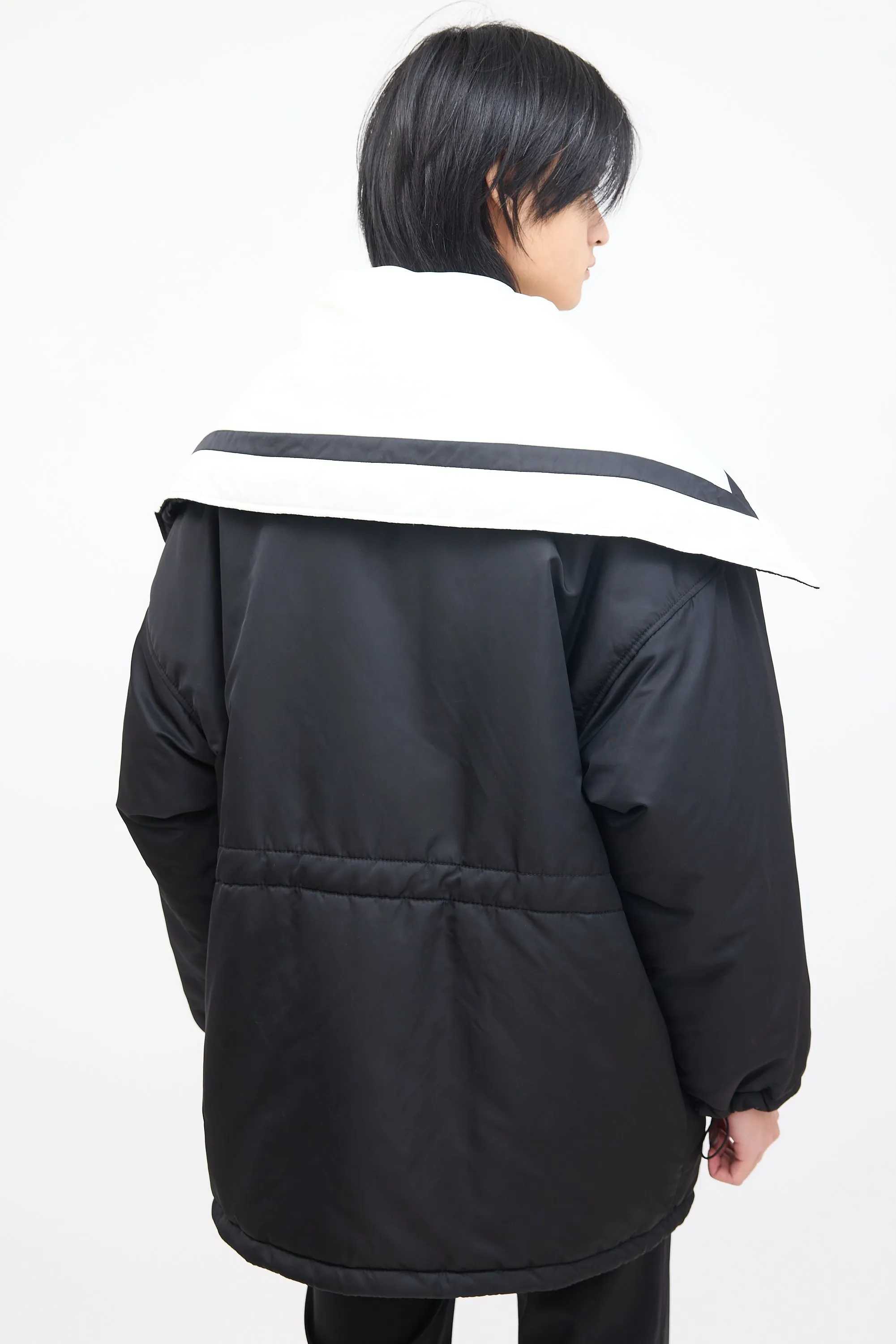 Black & White Sailor Collar Padded Coat