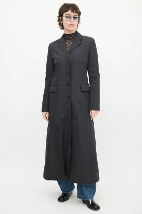Black Nylon Two Pocket Long Coat
