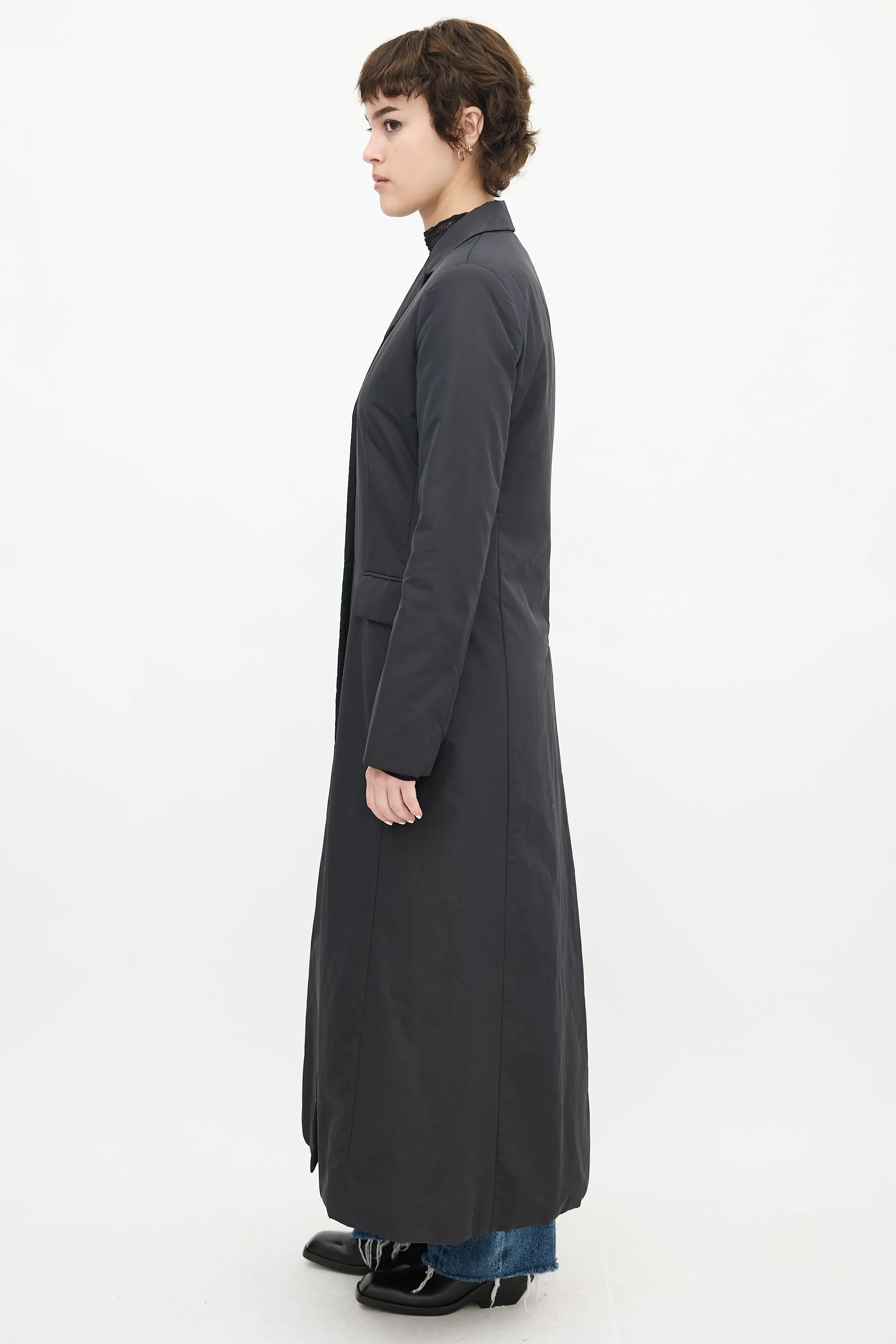 Black Nylon Two Pocket Long Coat