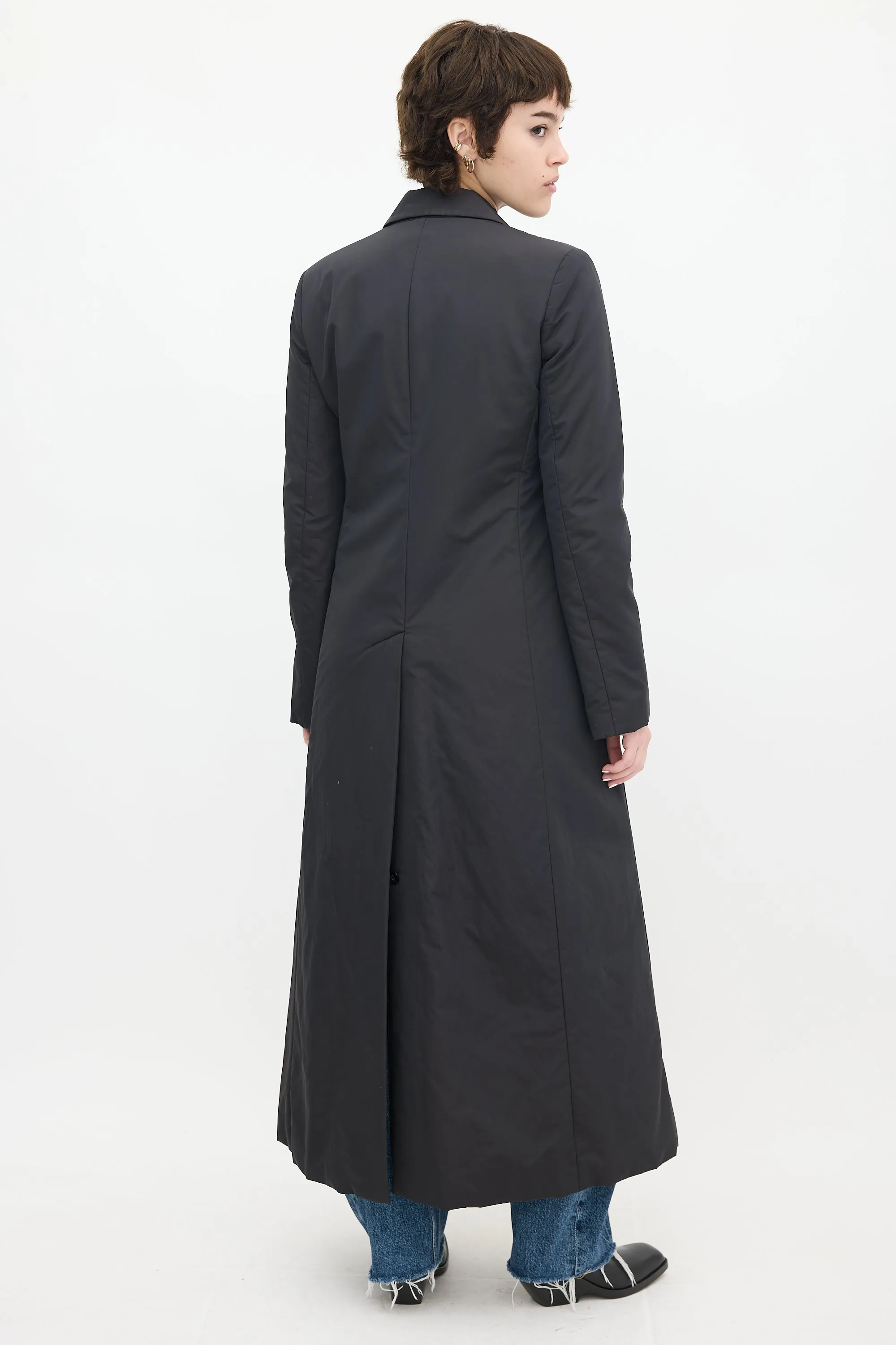 Black Nylon Two Pocket Long Coat