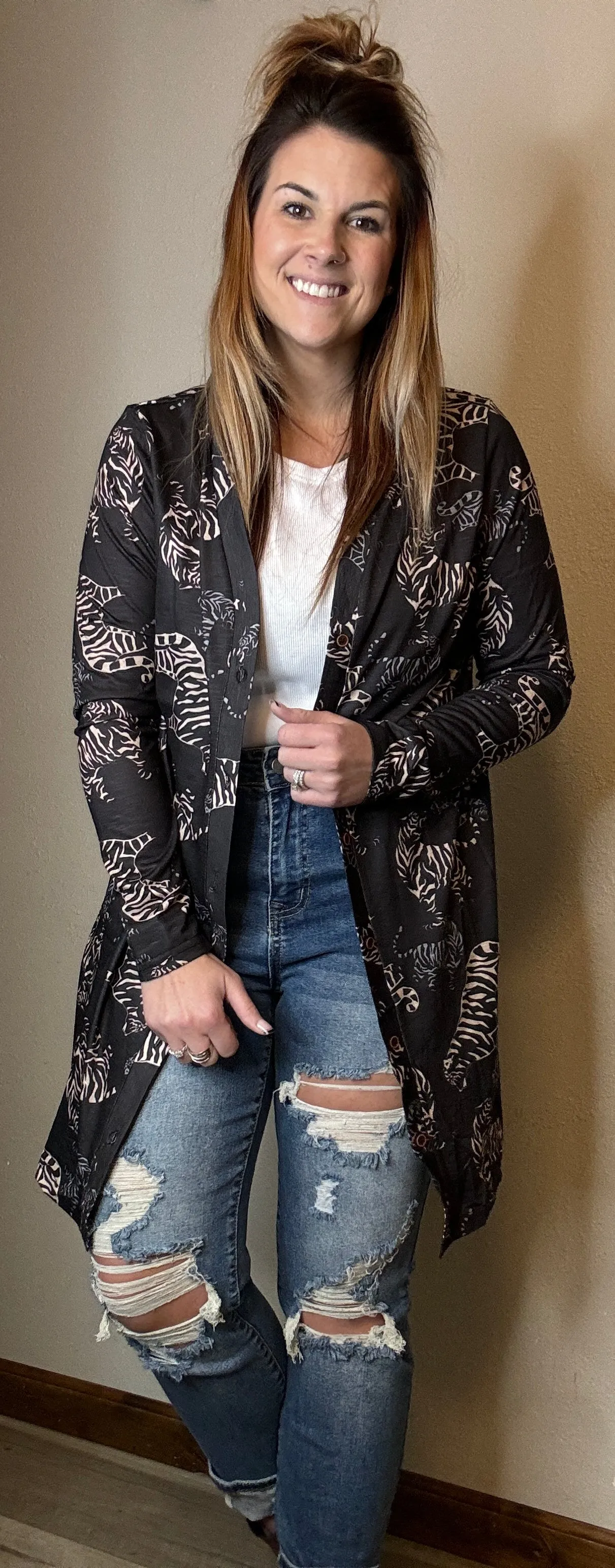 Black Wild Tiger Lightweight Cardigan