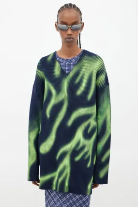 Blue & Green Flame Oversized Knit Sweater