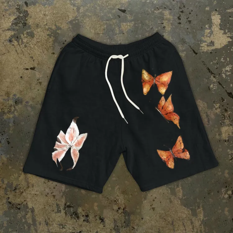 Butterfly print street casual shorts