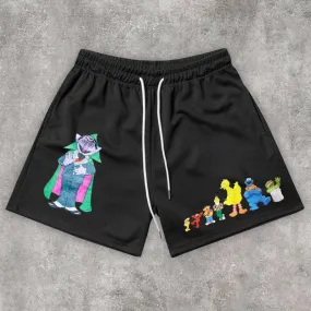 Cartoon Print Trend Casual Mesh Shorts