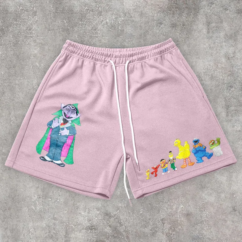 Cartoon Print Trend Casual Mesh Shorts