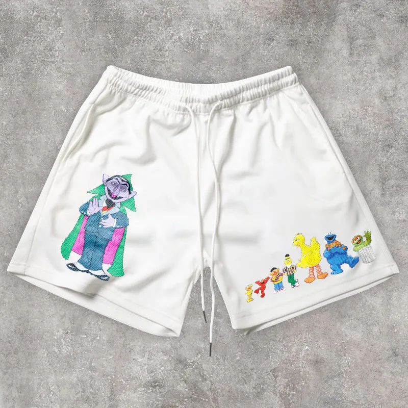Cartoon Print Trend Casual Mesh Shorts
