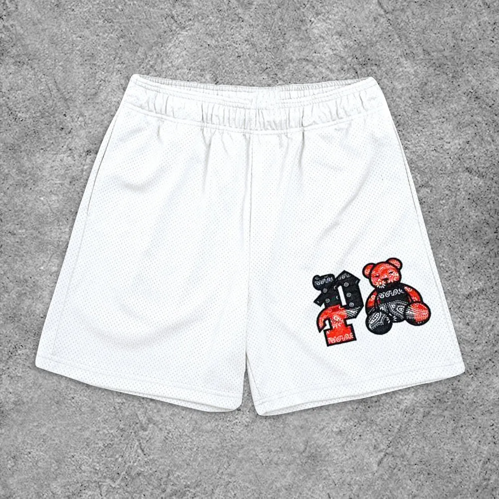Casual Bear Print Mesh Shorts