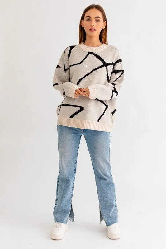 Chic Stylish Abstract Pattern Oversized Fashion Top Sweater