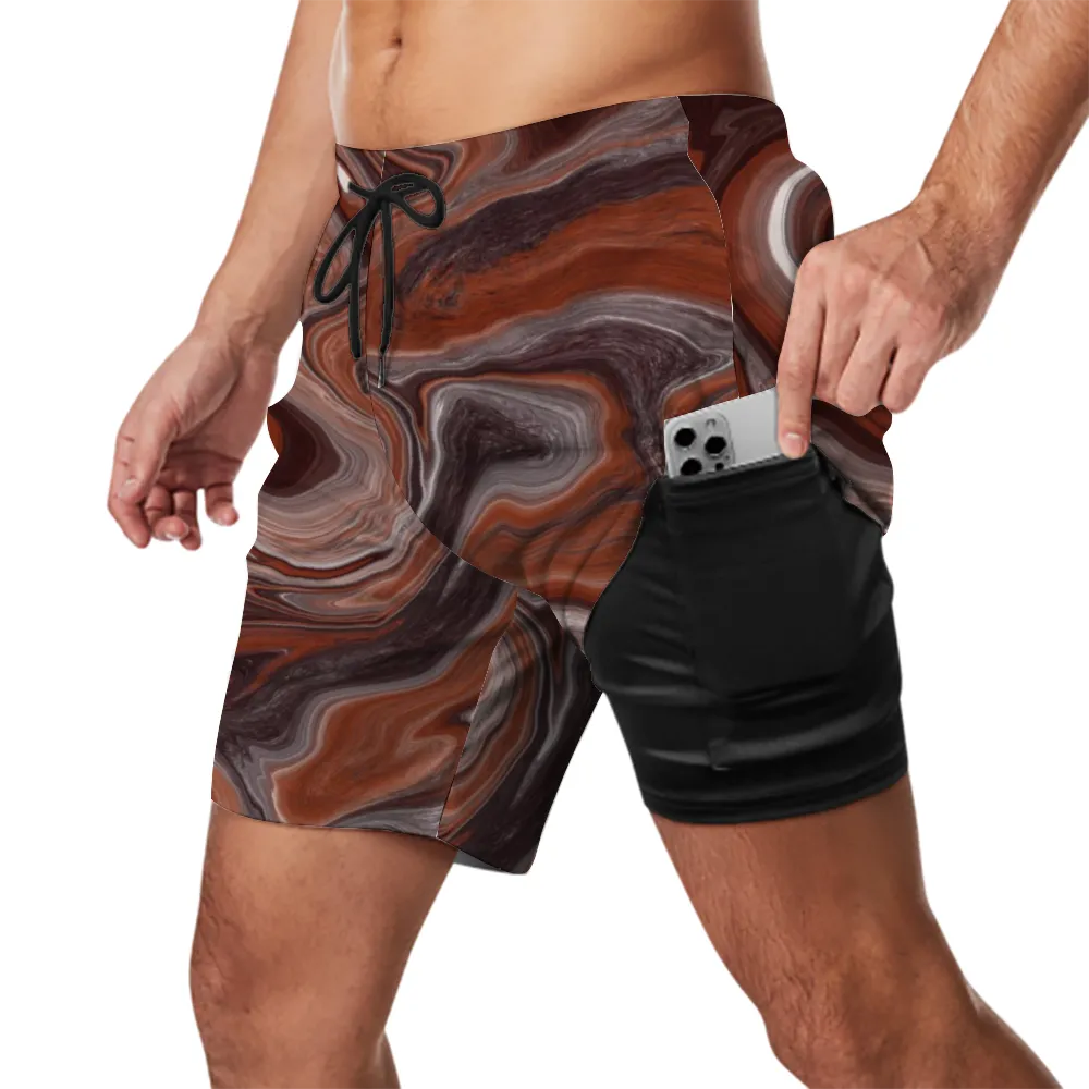 Choc Swirl Mens Double Layer Shorts with 4 Pockets up to 3 XL (FWS)