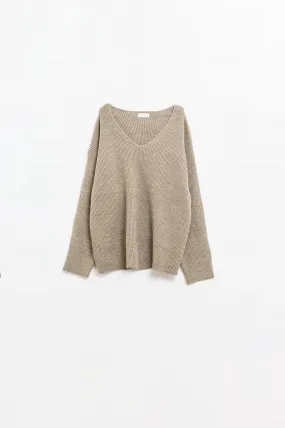 Cozy Oversized Beige V-Neck Sweater