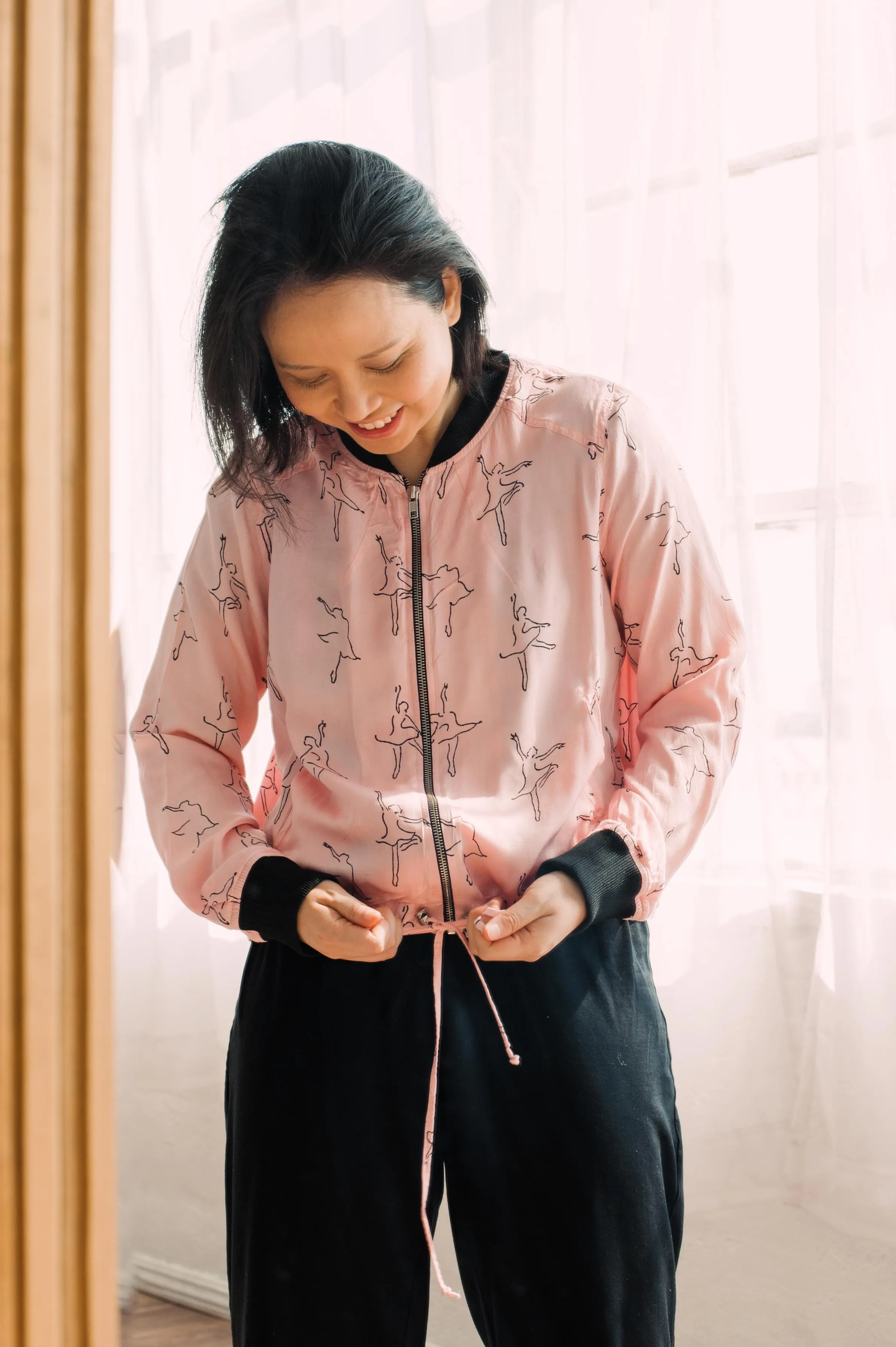 Dancing Ballerina Bomber in Pink   Black