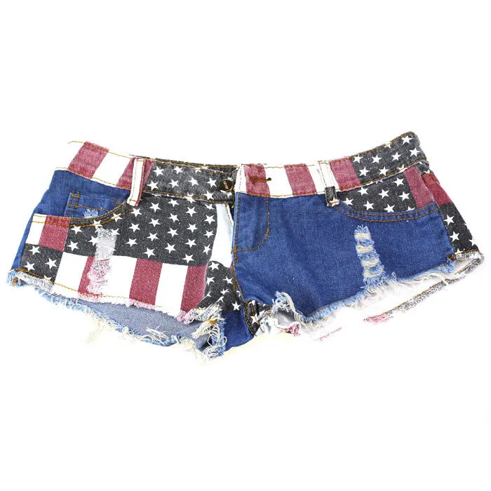 Female Casual Denim Shorts With US Flag