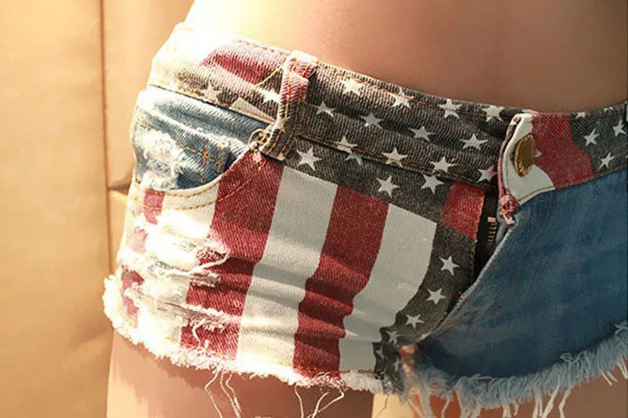 Female Casual Denim Shorts With US Flag