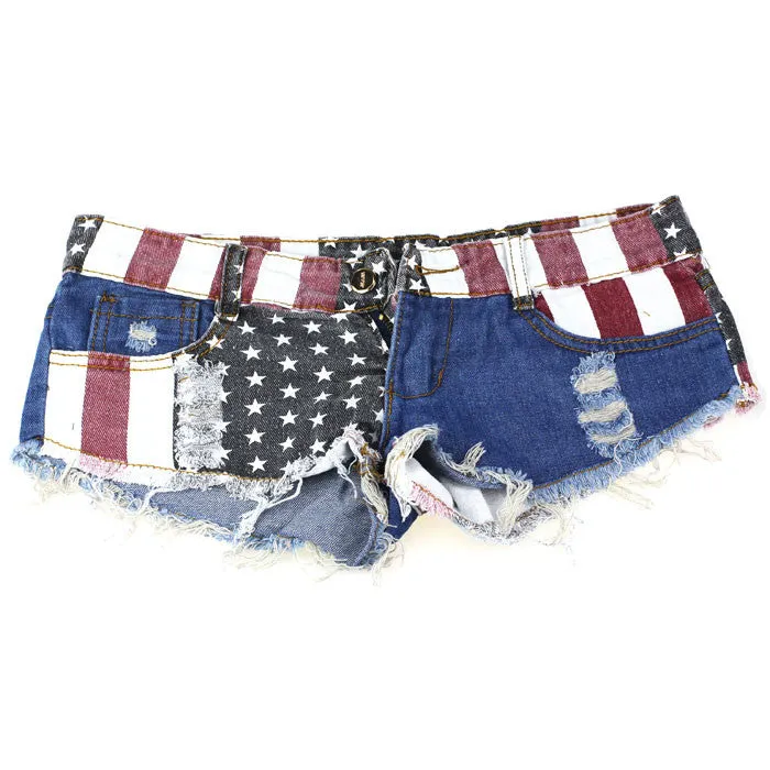 Female Casual Denim Shorts With US Flag