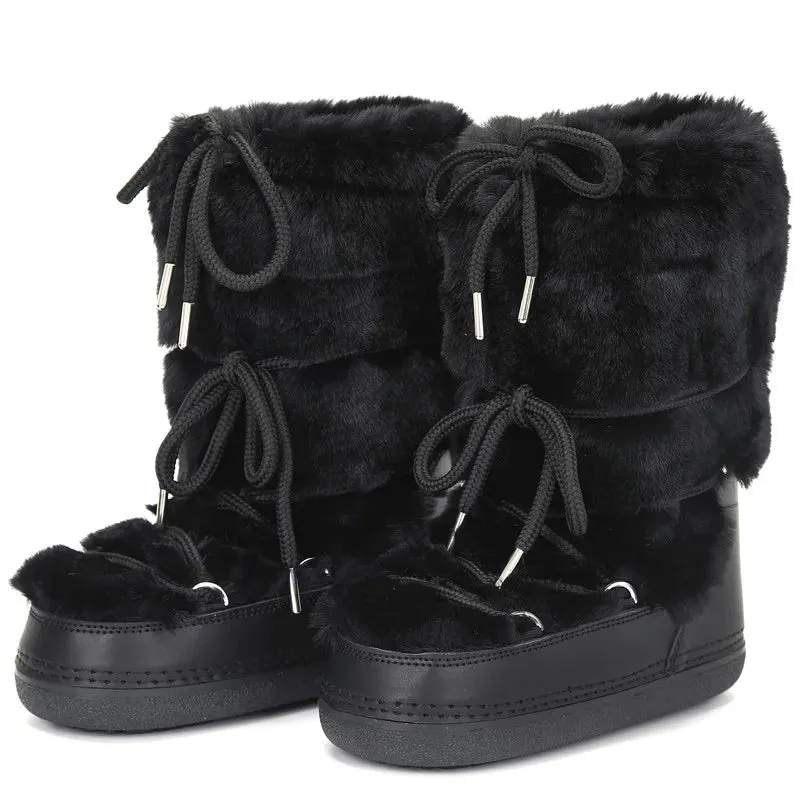 Fluffy Faux Fur Middle Calf Platform Snow Boots for Women