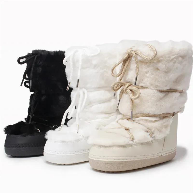 Fluffy Faux Fur Middle Calf Platform Snow Boots for Women