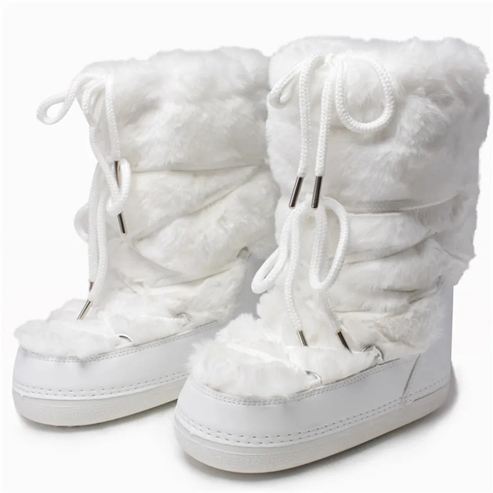 Fluffy Faux Fur Middle Calf Platform Snow Boots for Women