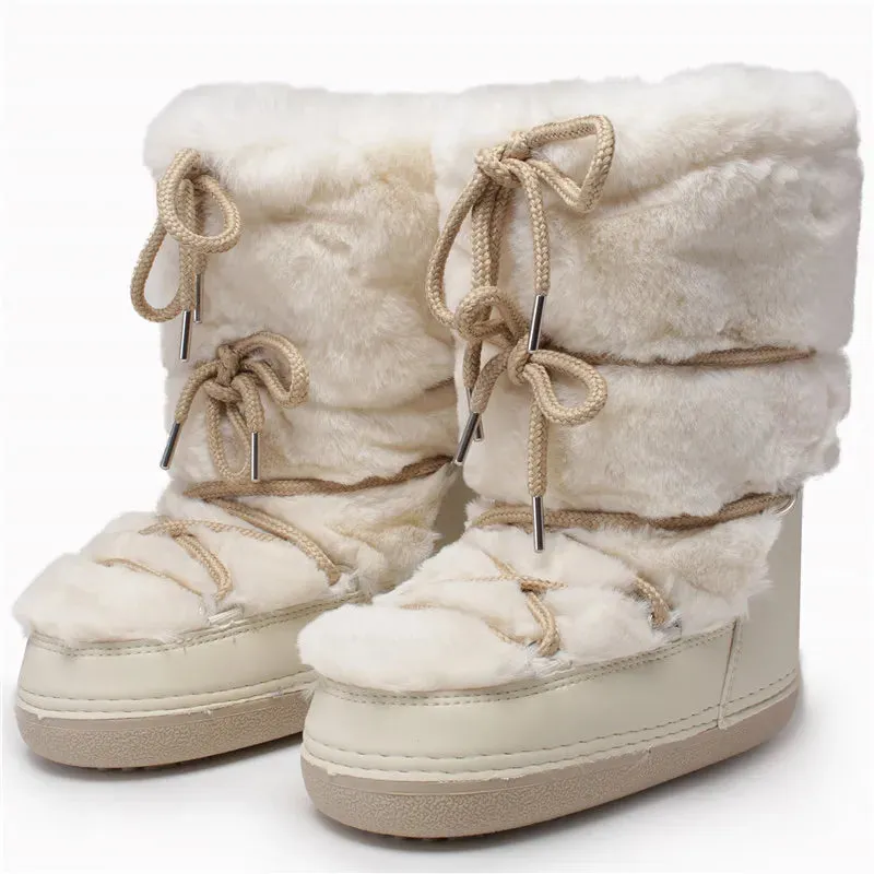 Fluffy Faux Fur Middle Calf Platform Snow Boots for Women
