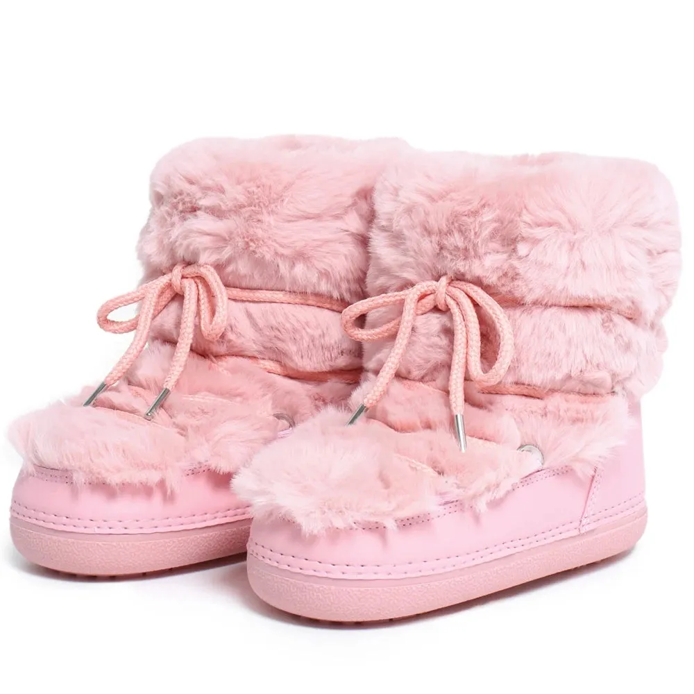 Fluffy Faux Fur Middle Calf Platform Snow Boots for Women
