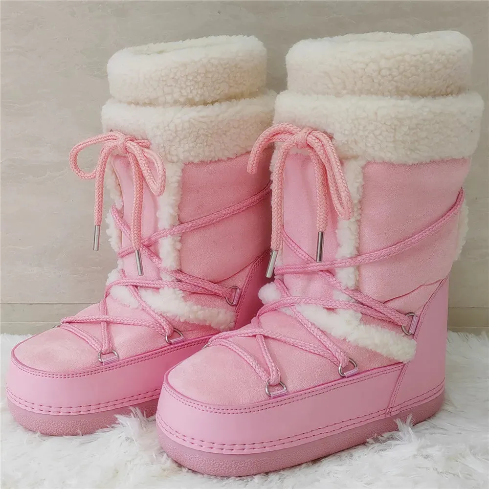 Fluffy Faux Fur Middle Calf Platform Snow Boots for Women