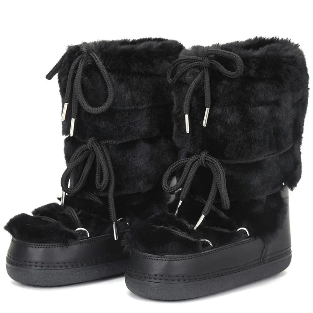 Fluffy Faux Fur Middle Calf Platform Snow Boots for Women