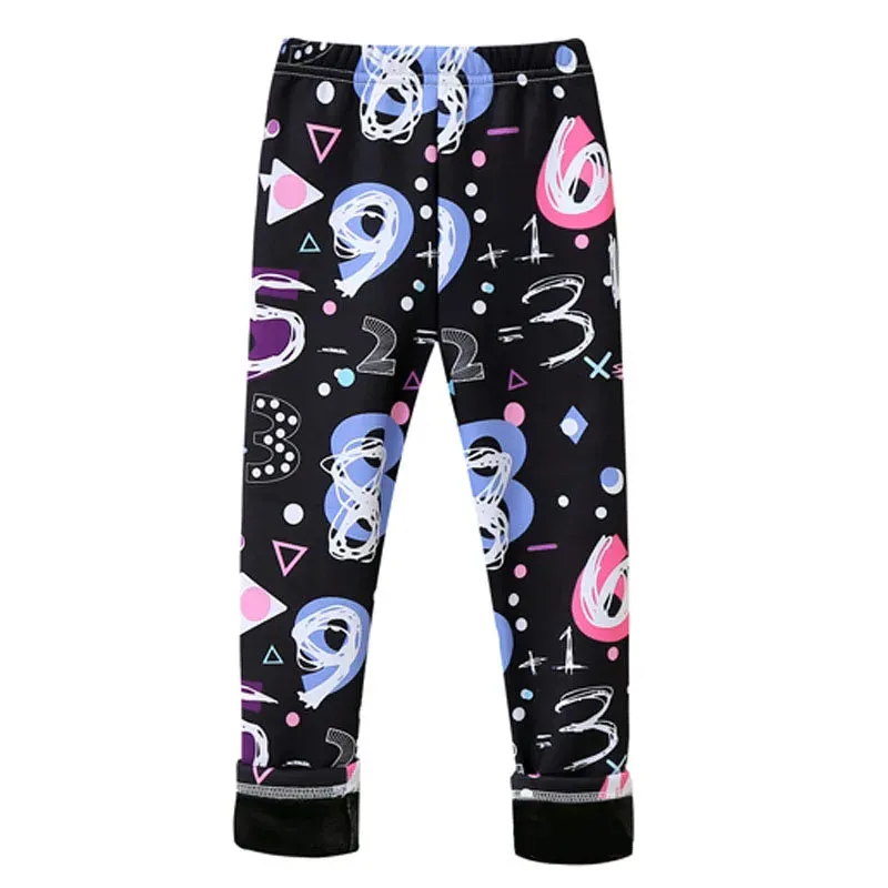 Girls' Warm, Thick Velvet Leggings with Adorable Designs for Kids