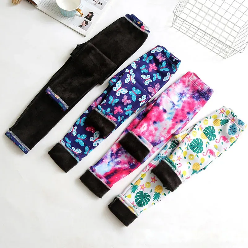 Girls' Warm, Thick Velvet Leggings with Adorable Designs for Kids