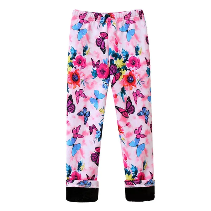Girls' Warm, Thick Velvet Leggings with Adorable Designs for Kids