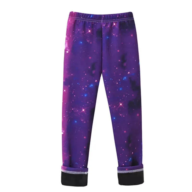 Girls' Warm, Thick Velvet Leggings with Adorable Designs for Kids