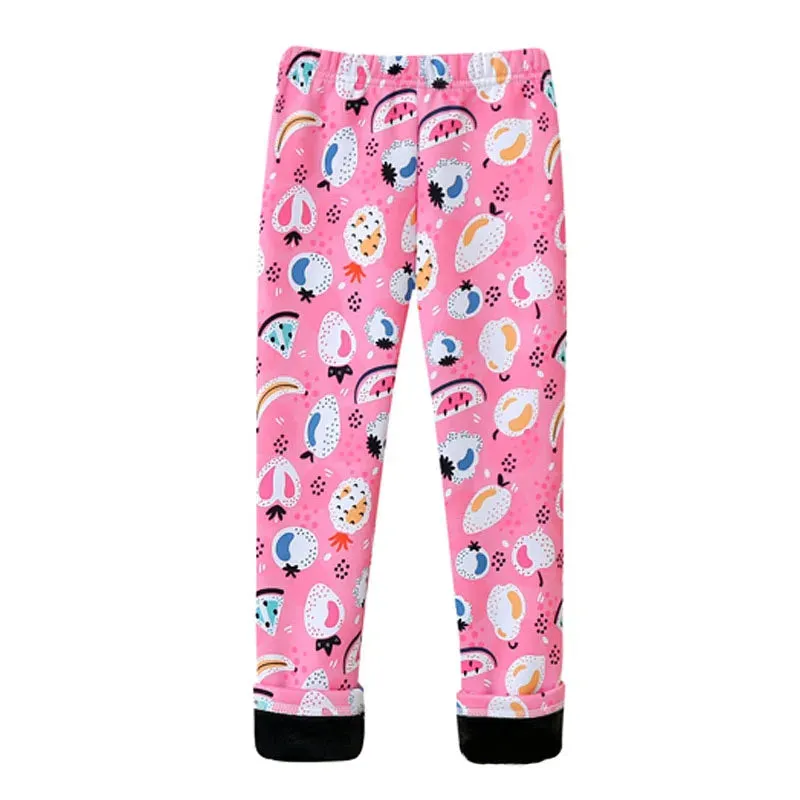 Girls' Warm, Thick Velvet Leggings with Adorable Designs for Kids