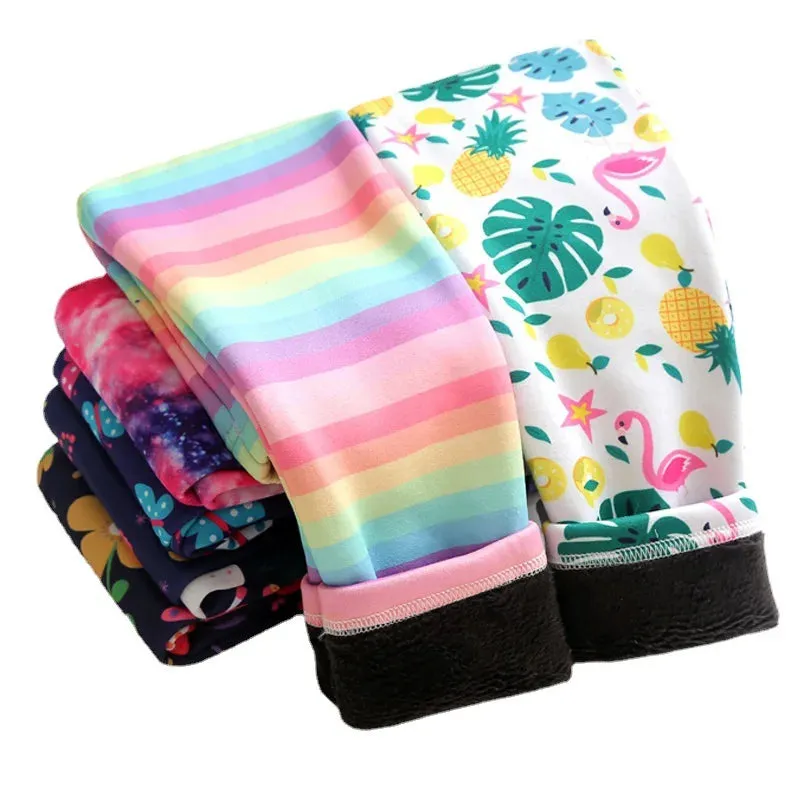 Girls' Warm, Thick Velvet Leggings with Adorable Designs for Kids