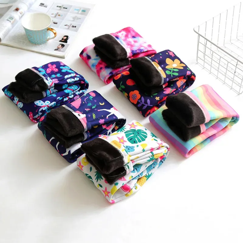 Girls' Warm, Thick Velvet Leggings with Adorable Designs for Kids