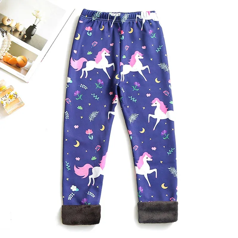Girls' Warm, Thick Velvet Leggings with Adorable Designs for Kids
