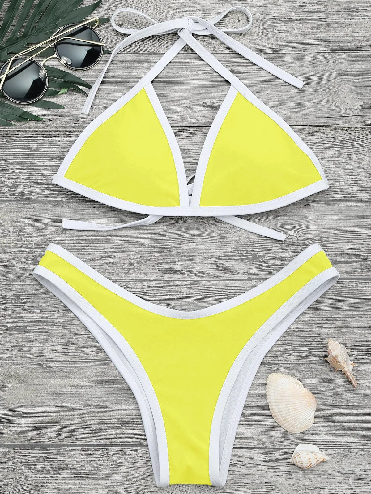 High Cut Contrast Piping Bikini Set