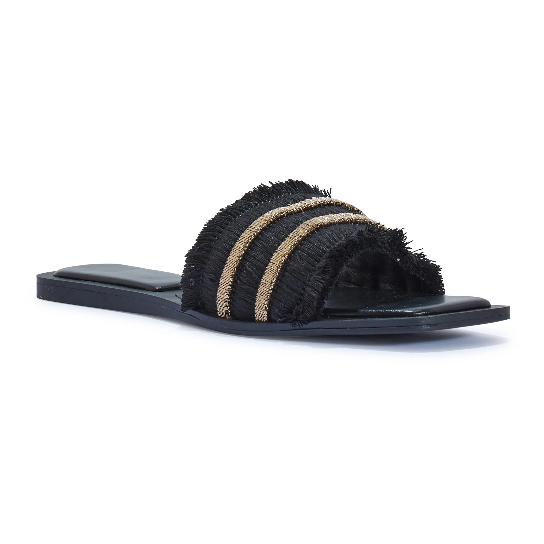 HONEYSUCKLE6 FRAYED TEXTILE COTTON FLAT SANDAL MULE