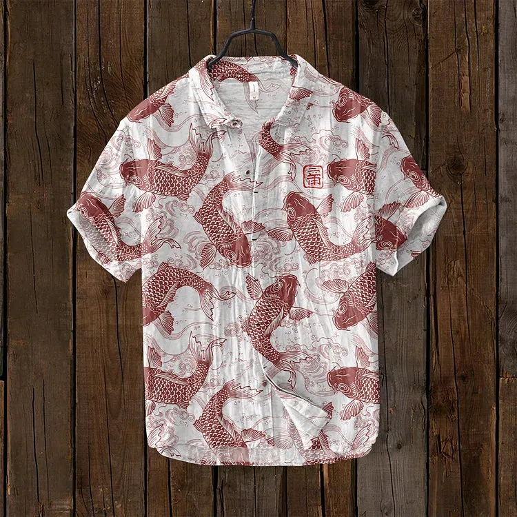 Ivyshape | Comfortable Fish Art Linen Shirt