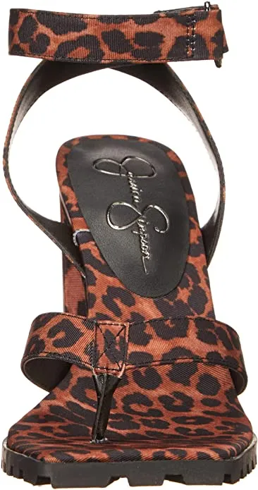 Jessica Simpson Kielne Leopard Trendy Ankle-Strap Thong Block High Heel Sandals