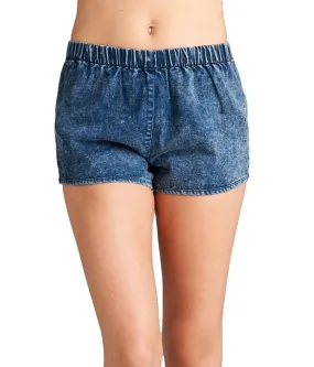 Khanomak Stretch Acid Wash Elastic Waist Denim Dolphin Hem Shorts