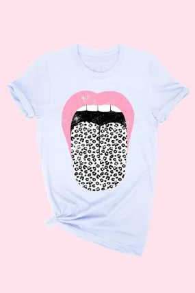 LEOPARD LIPS TEE - LIGHT BLUE