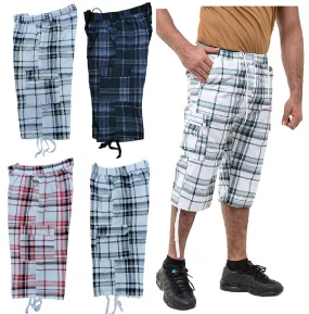 Mens Check Shorts 3/4 Length Casual Classic Fit Summer Shorts Elasticated Waist Cargo Combat Half Pants